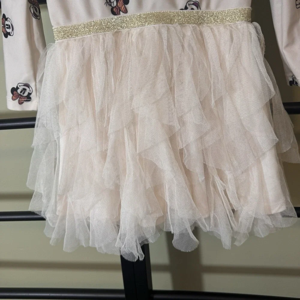 Disney Minnie Mouse Tutu‎ Dress Cream With Stretch Sparkle And Ruffles Size 3T - Picture 4 of 8